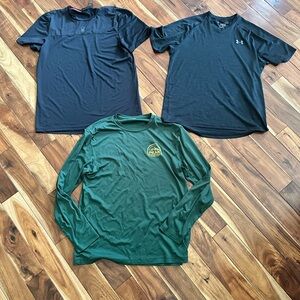 Under Armour Black V-neck Shirt, Spyder Black Top Medium, and LS Green XC shirt